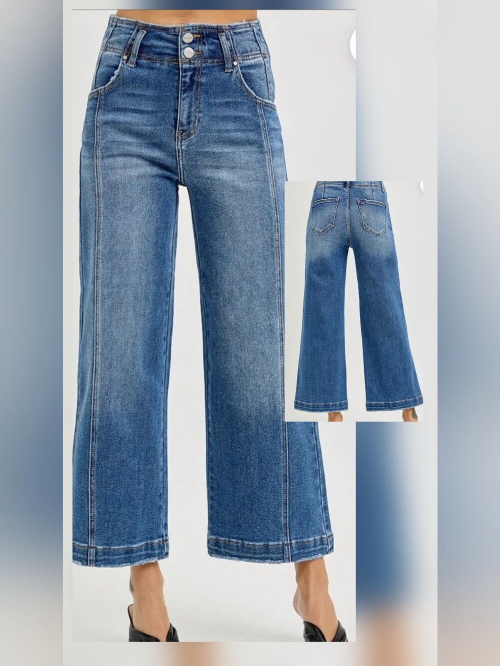Freckled Poppy X RISEN High Rise Cropped Wide Leg Front Seam Jeans Sz 1X